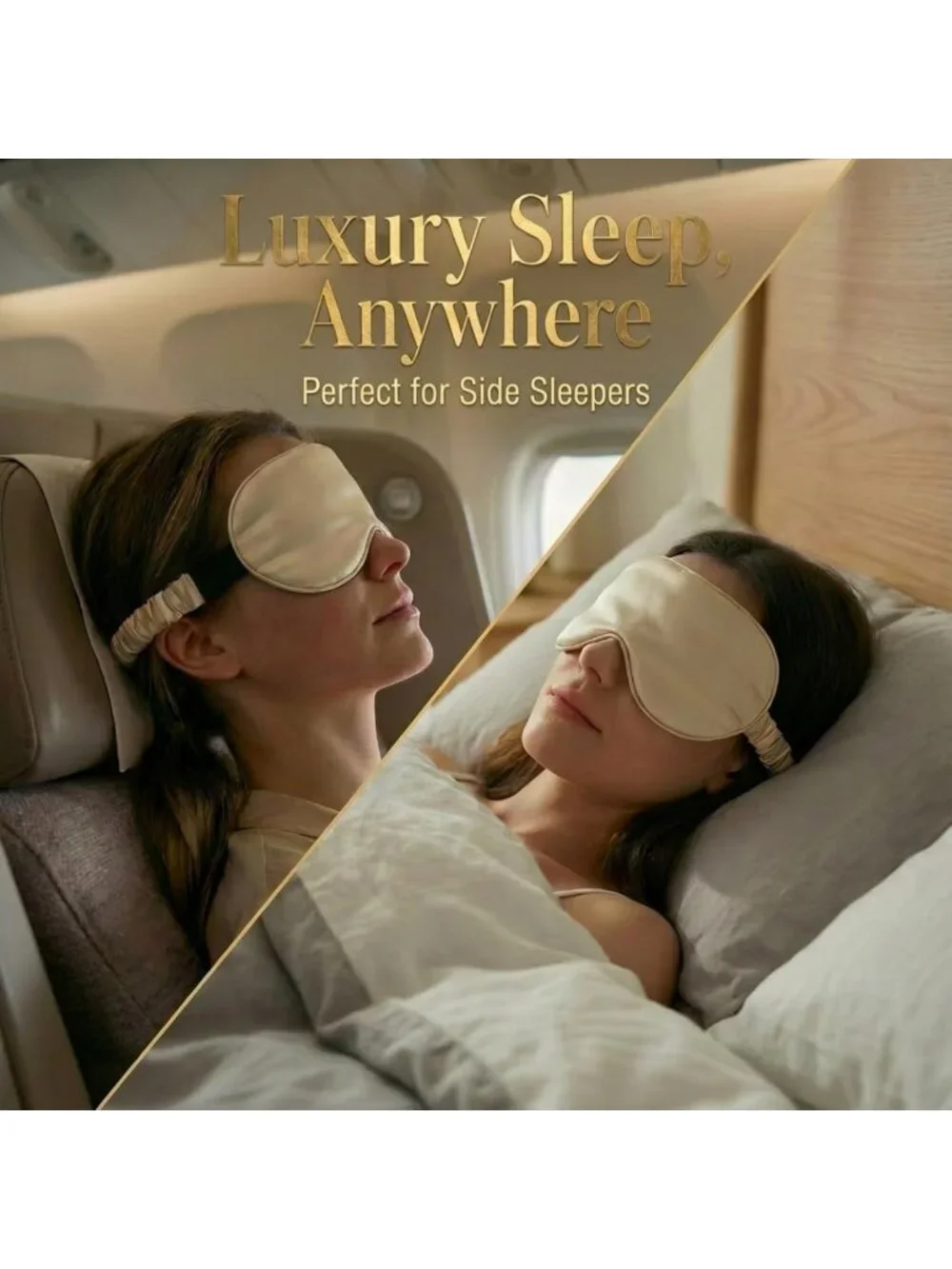 Luxurious 100% Mulberry Silk Sleep Mask, 22 Momme, Grade 6A, Champagne Color
